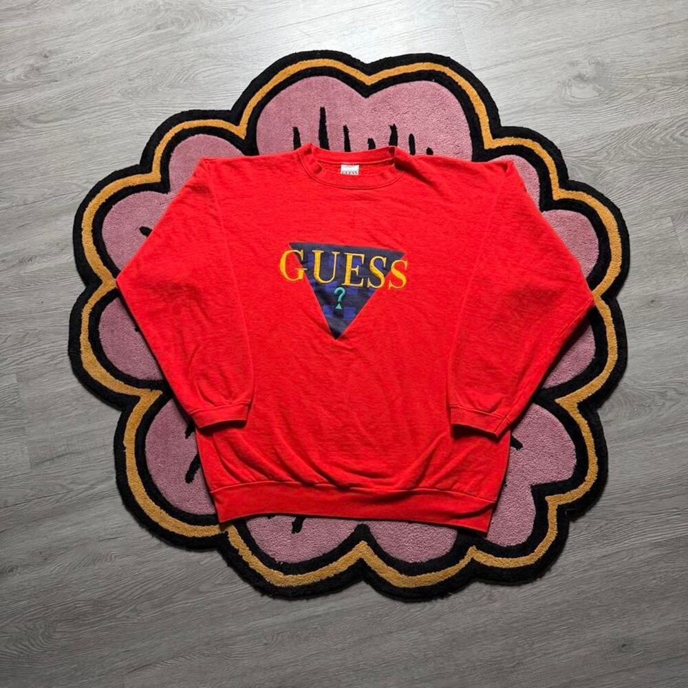 Vintage 90’s Guess Embroidered Logo Crewneck Sweatshirt M/L Orange